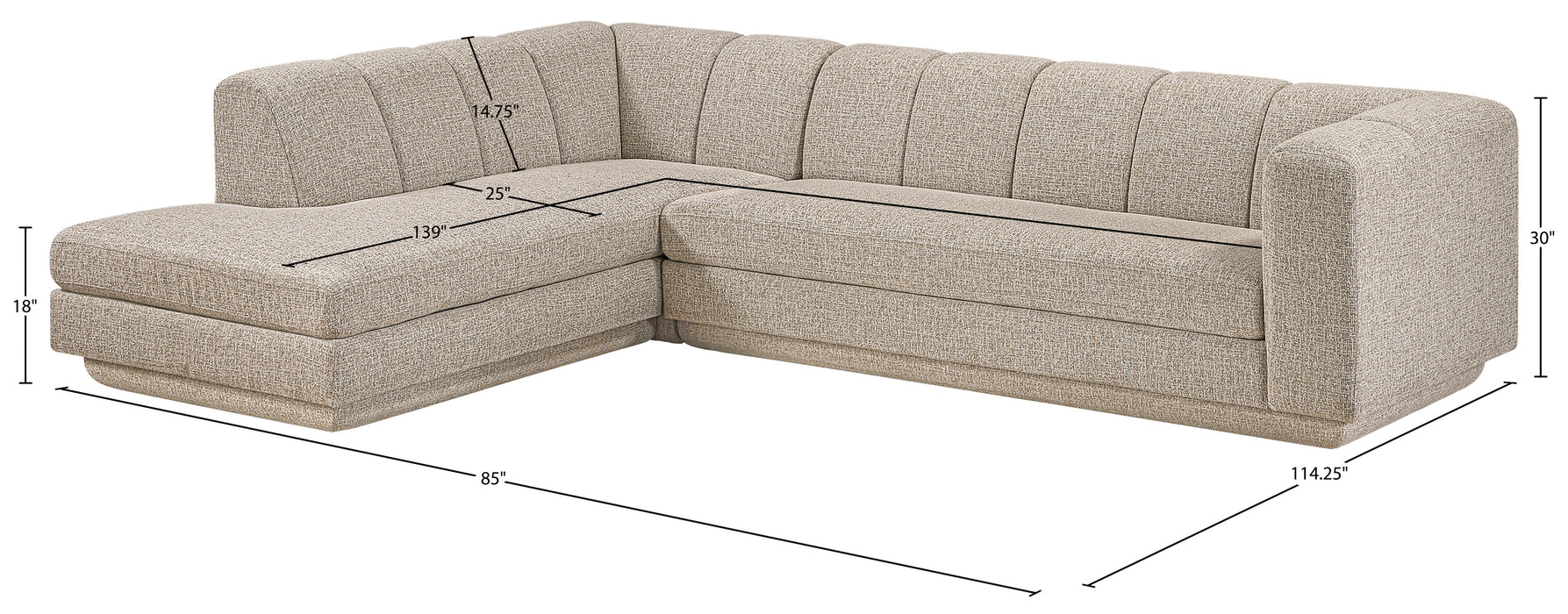 Meridian Furniture - Modari 114.25" Fabric Upholstered 2 Piece Modular Sectional - 143Beige-Sec2A - GreatFurnitureDeal