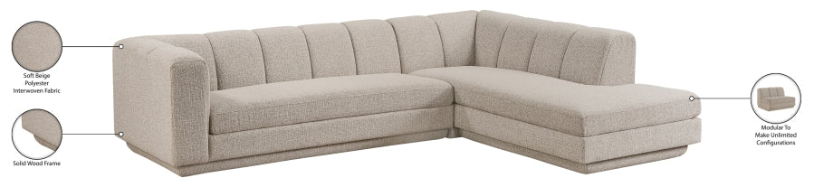 Meridian Furniture - Modari 114.25" Fabric Upholstered 2 Piece Modular Sectional - 143Beige-Sec2B - GreatFurnitureDeal