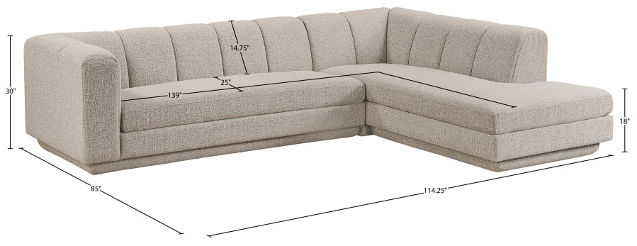 Meridian Furniture - Modari 114.25" Fabric Upholstered 2 Piece Modular Sectional - 143Beige-Sec2B - GreatFurnitureDeal