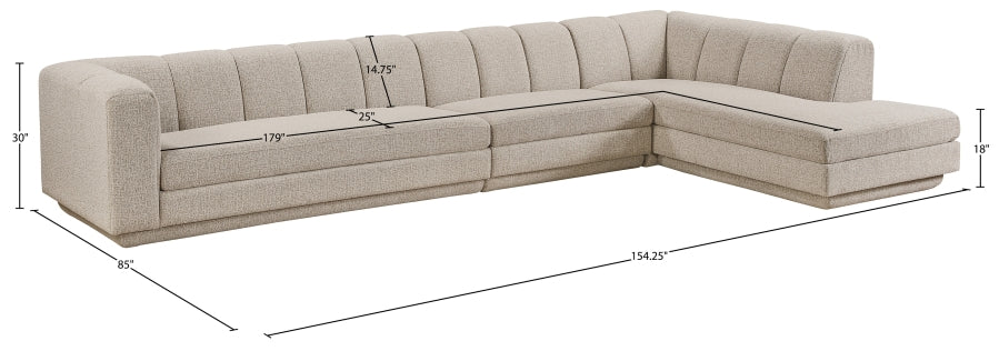 Meridian Furniture - Modari 154.25" Fabric Upholstered 3 Piece Modular Sectional - 143Beige-Sec3A - GreatFurnitureDeal