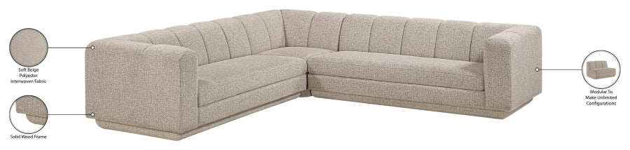 Meridian Furniture - Modari 114.25" Fabric Upholstered 3 Piece Modular Sectional - 143Beige-Sec3B - GreatFurnitureDeal