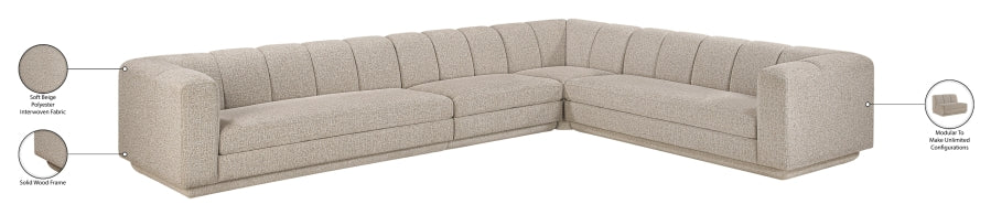 Meridian Furniture - Modari 114.25" Fabric Upholstered 4 Piece Modular Sectional - 143Beige-Sec4B - GreatFurnitureDeal