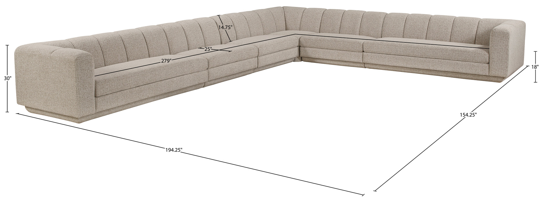 Meridian Furniture - Quinn 133" Chenille Fabric Upholstered 8 Piece Modular Sectional - 143Beige-Sec6A - GreatFurnitureDeal