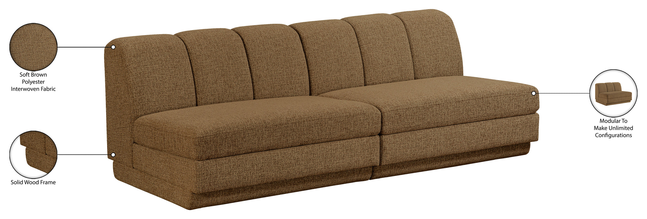 Meridian Furniture - Modari 80" Fabric Upholstered 2 Piece Armless Modular Sofa - 143Brown-S2B - GreatFurnitureDeal
