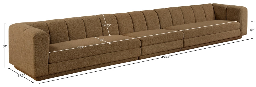 Meridian Furniture - Modari 193.5" Fabric Upholstered 3 Piece Modular Sofa - 143Brown-S3A - GreatFurnitureDeal