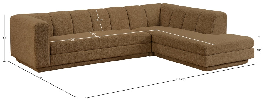 Meridian Furniture - Modari 114.25" Fabric Upholstered 2 Piece Modular Sectional - 143Brown-Sec2B - GreatFurnitureDeal