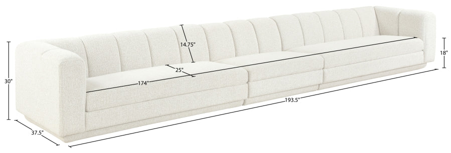 Meridian Furniture - Modari 193.5" Fabric Upholstered 3 Piece Modular Sofa - 143Cream-S3A - GreatFurnitureDeal