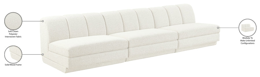 Meridian Furniture - Modari 120" Fabric Upholstered 3 Piece Armless Modular Sofa - 143Cream-S3B - GreatFurnitureDeal