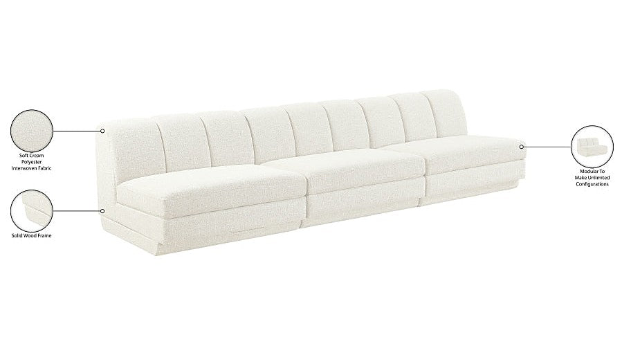 Meridian Furniture - Modari 120" Fabric Upholstered 3 Piece Armless Modular Sofa - 143Cream-S3B - GreatFurnitureDeal