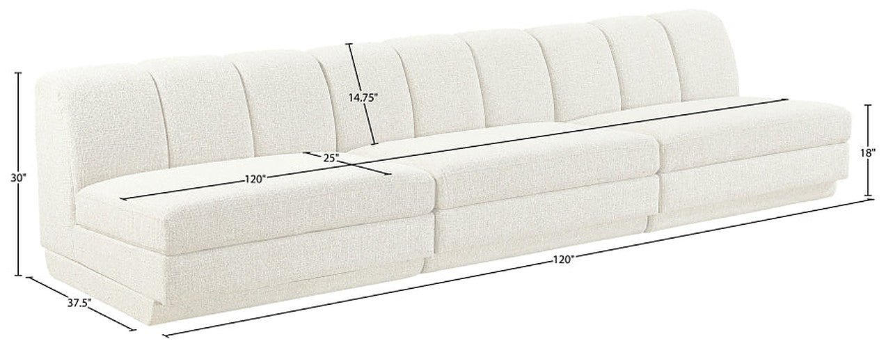 Meridian Furniture - Modari 120" Fabric Upholstered 3 Piece Armless Modular Sofa - 143Cream-S3B - GreatFurnitureDeal