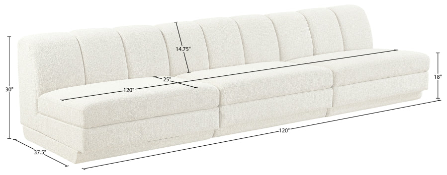 Meridian Furniture - Modari 120" Fabric Upholstered 3 Piece Armless Modular Sofa - 143Cream-S3B - GreatFurnitureDeal