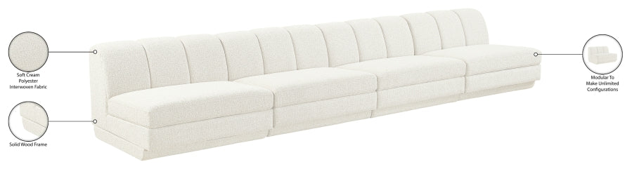 Meridian Furniture - Modari 160" Fabric Upholstered 4 Piece Armless Modular Sofa - 143Cream-S4B - GreatFurnitureDeal