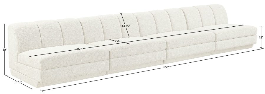 Meridian Furniture - Modari 160" Fabric Upholstered 4 Piece Armless Modular Sofa - 143Cream-S4B - GreatFurnitureDeal