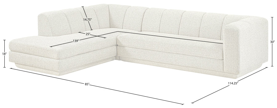 Meridian Furniture - Modari 114.25" Fabric Upholstered 2 Piece Modular Sectional - 143Cream-Sec2A - GreatFurnitureDeal