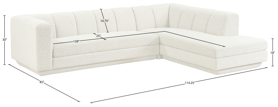 Meridian Furniture - Modari 114.25" Fabric Upholstered 2 Piece Modular Sectional - 143Cream-Sec2B - GreatFurnitureDeal