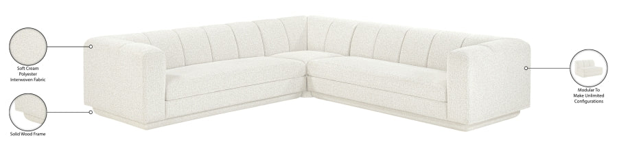 Meridian Furniture - Modari 114.25" Fabric Upholstered 3 Piece Modular Sectional - 143Cream-Sec3B - GreatFurnitureDeal