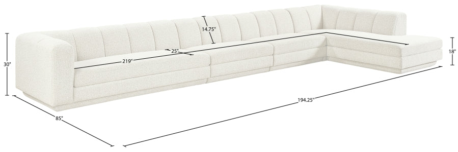 Meridian Furniture - Modari 194.25" Fabric Upholstered 4 Piece Modular Sectional - 143Cream-Sec4A - GreatFurnitureDeal