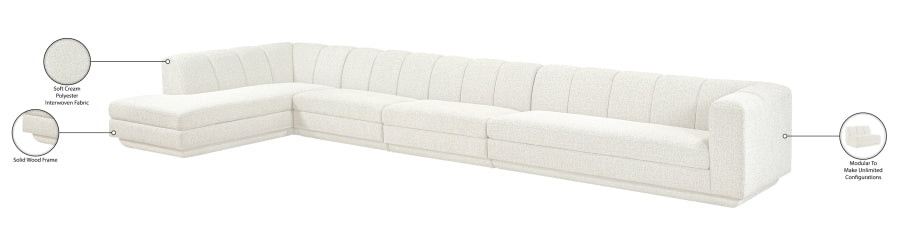 Meridian Furniture - Modari 194.25" Fabric Upholstered 4 Piece Modular Sectional - 143Cream-Sec4D - GreatFurnitureDeal