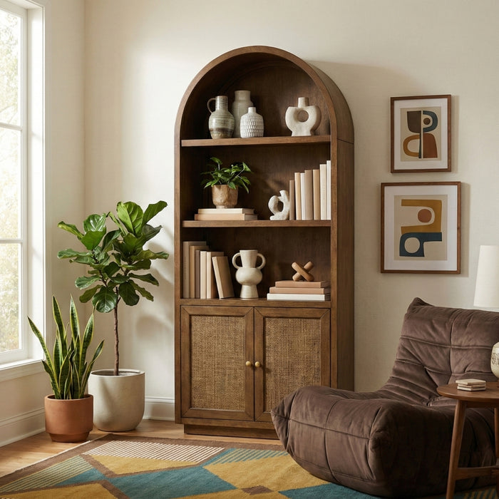 Meridian Furniture - Botanical Oak Veneer And Solid Wood Bookcase in Brown - 77021Brown - GreatFurnitureDeal