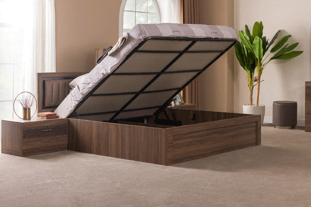 ESF Furniture - Lindo King Size Storage Bed w/led in Brown Tones - LINDOKS - GreatFurnitureDeal