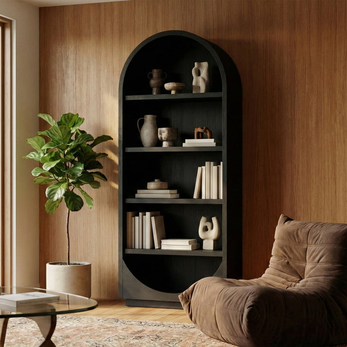 Meridian Furniture - Hearth Oak Veneer And Solid Wood Bookcase in Black - 77024Black - GreatFurnitureDeal