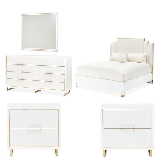 AICO Furniture - Palm Gate 5 Piece Eastern King Platform Bedroom Set In Cloud White - 9086000EK3-108-5SET - GreatFurnitureDeal