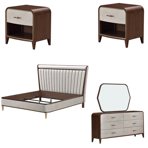 AICO Furniture - Houston 3 Piece King Channel Tufted Panel Bedroom Set in Porcini/Walnut - 9095000EK3-416-3SET - GreatFurnitureDeal