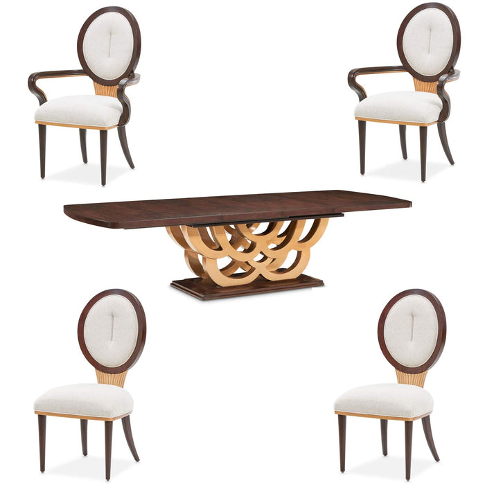 AICO Furniture - Camellia Field 5 Piece Rectangular Pedestal Dining Table Set in Warm Pecan - N9090002-400-5SET - GreatFurnitureDeal