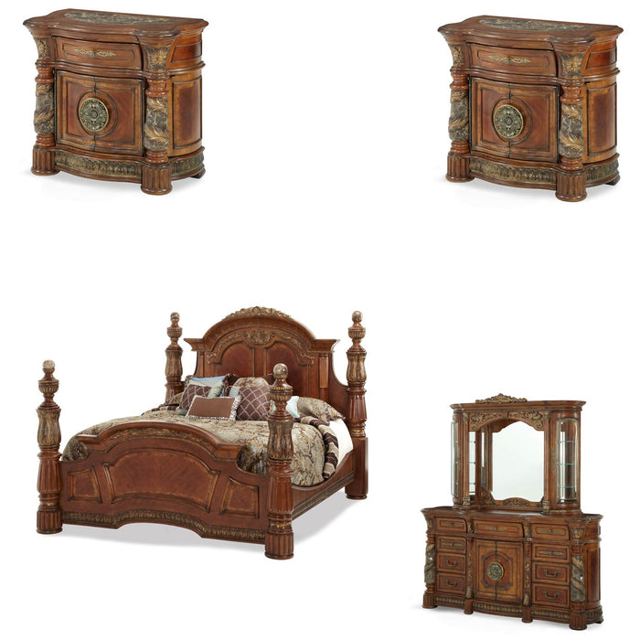 AICO Furniture - Villa Valencia 5 Piece California King Poster Bedroom Set in Chestnut - 72000CKP-55-5SET - GreatFurnitureDeal