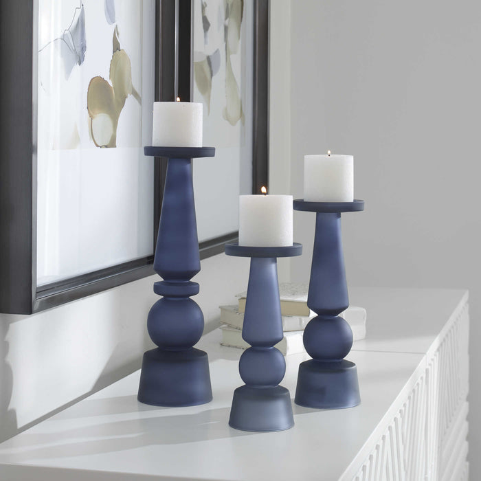 Uttermost - Cassiopeia Blue Glass Candleholders, S/3 - 17779 - GreatFurnitureDeal
