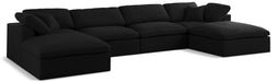 Meridian Furniture - Serene 158" Black Linen Textured Fabric Upholstered Deluxe Comfort 6pc. Sectional - 601Black-Sec6B - GreatFurnitureDeal