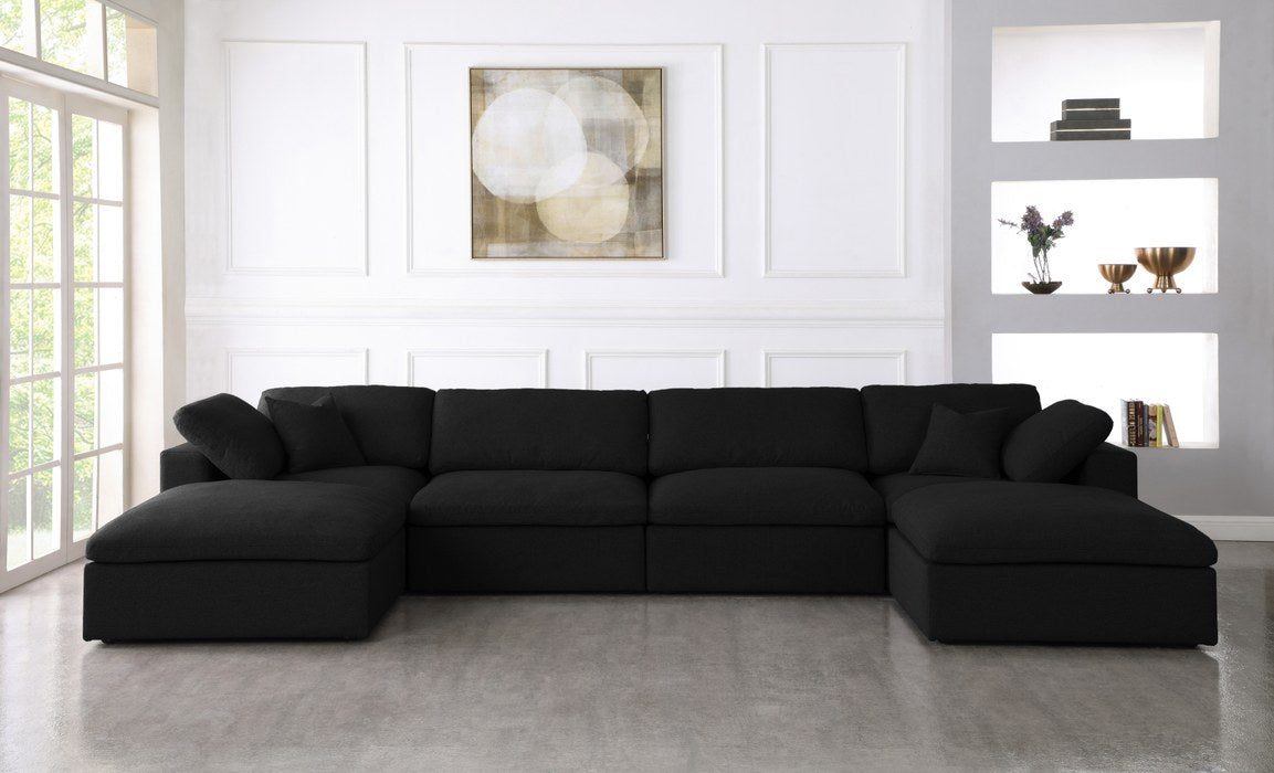 Meridian Furniture - Serene 158" Black Linen Textured Fabric Upholstered Deluxe Comfort 6pc. Sectional - 601Black-Sec6B - GreatFurnitureDeal