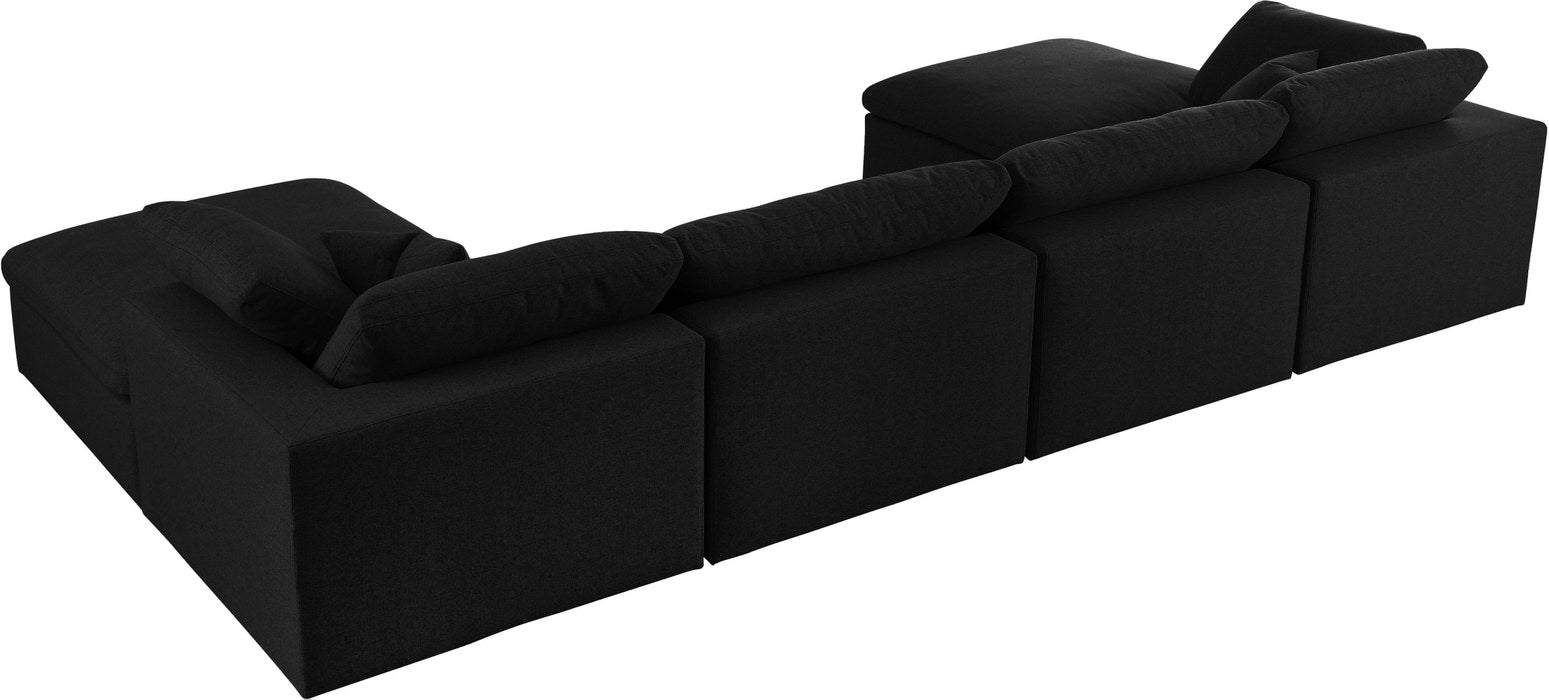 Meridian Furniture - Serene 158" Black Linen Textured Fabric Upholstered Deluxe Comfort 6pc. Sectional - 601Black-Sec6B - GreatFurnitureDeal