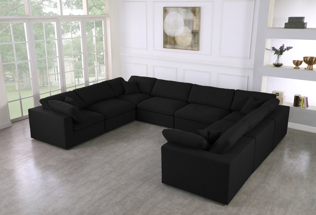 Meridian Furniture - Serene 158" Black Linen Textured Fabric Upholstered Deluxe Comfort 8pc. Sectional - 601Black-Sec8A - GreatFurnitureDeal