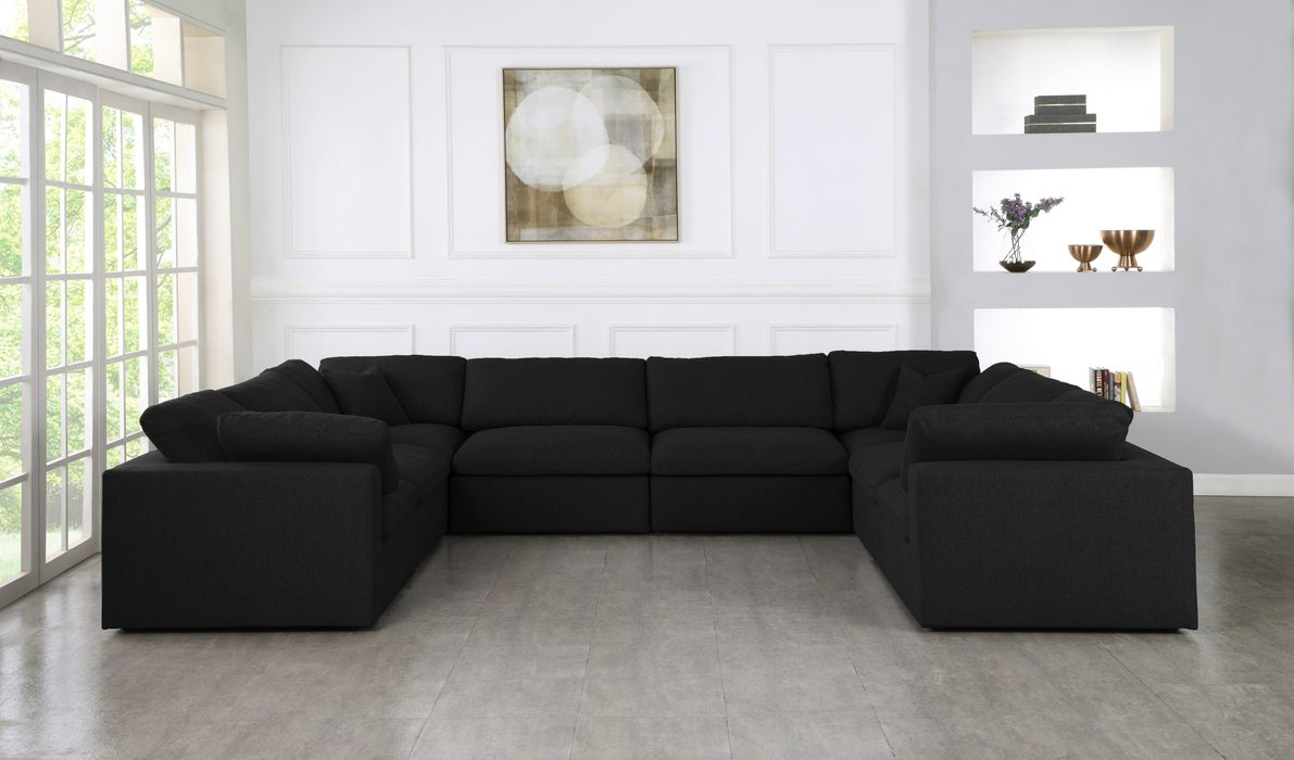 Meridian Furniture - Serene 158" Black Linen Textured Fabric Upholstered Deluxe Comfort 8pc. Sectional - 601Black-Sec8A - GreatFurnitureDeal