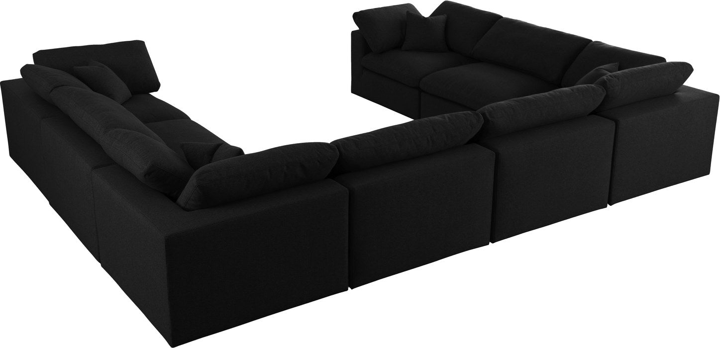 Meridian Furniture - Serene 158" Black Linen Textured Fabric Upholstered Deluxe Comfort 8pc. Sectional - 601Black-Sec8A - GreatFurnitureDeal