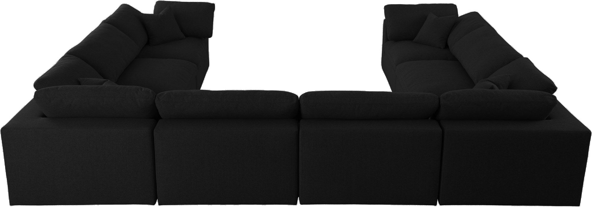 Meridian Furniture - Serene 158" Black Linen Textured Fabric Upholstered Deluxe Comfort 8pc. Sectional - 601Black-Sec8A - GreatFurnitureDeal