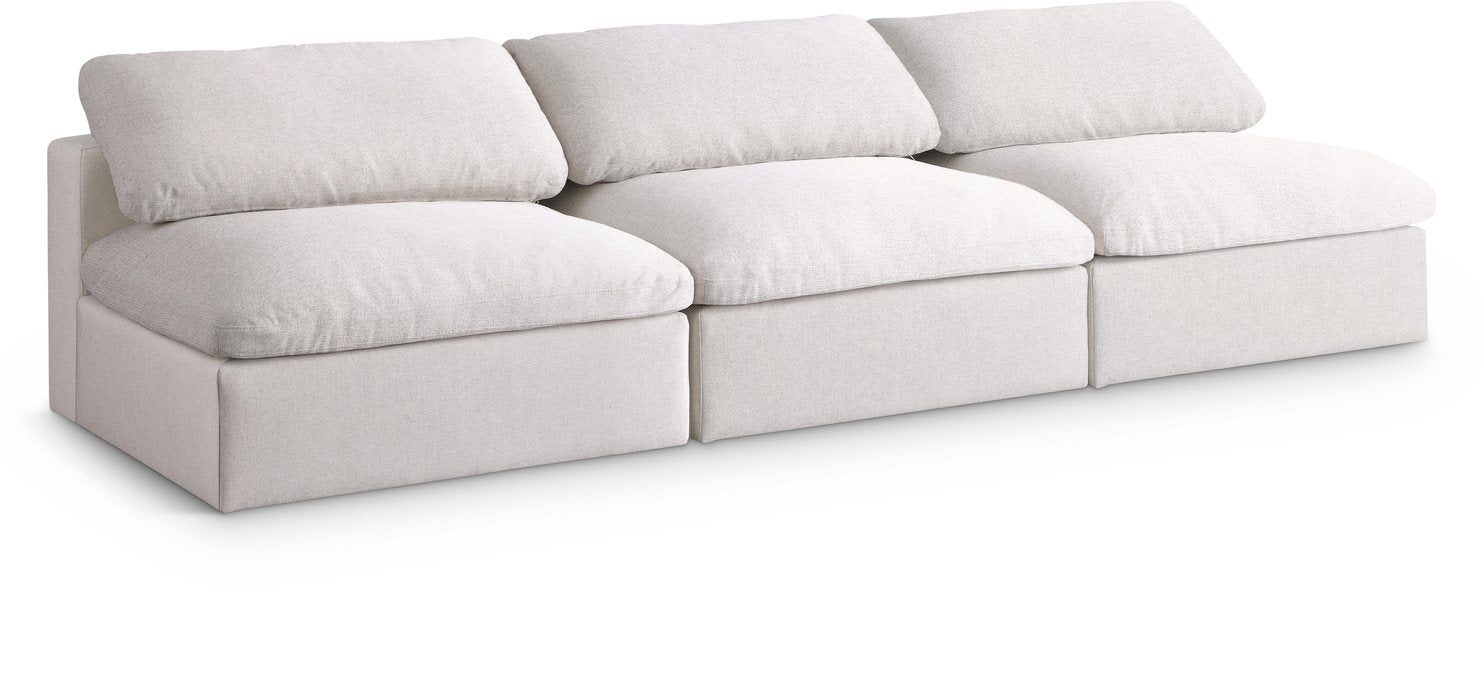 Meridian Furniture - Serene 117" Cream Linen Textured Fabric Upholstered Deluxe Comfort 3pc. Armless Sofa - 601Cream-S117 - GreatFurnitureDeal