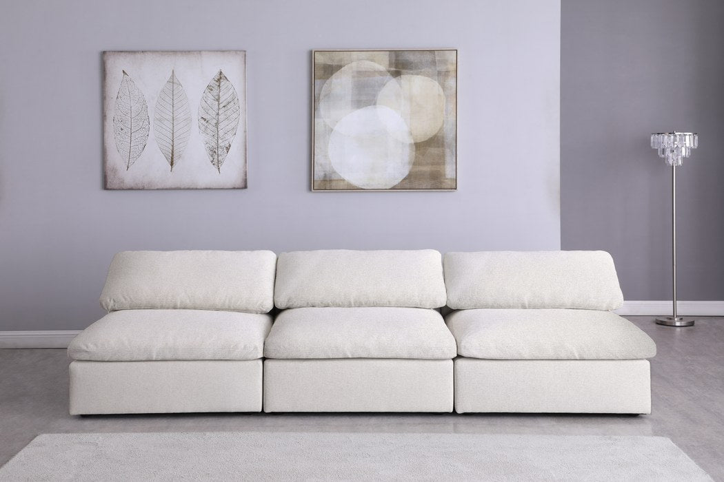 Meridian Furniture - Serene 117" Cream Linen Textured Fabric Upholstered Deluxe Comfort 3pc. Armless Sofa - 601Cream-S117 - GreatFurnitureDeal
