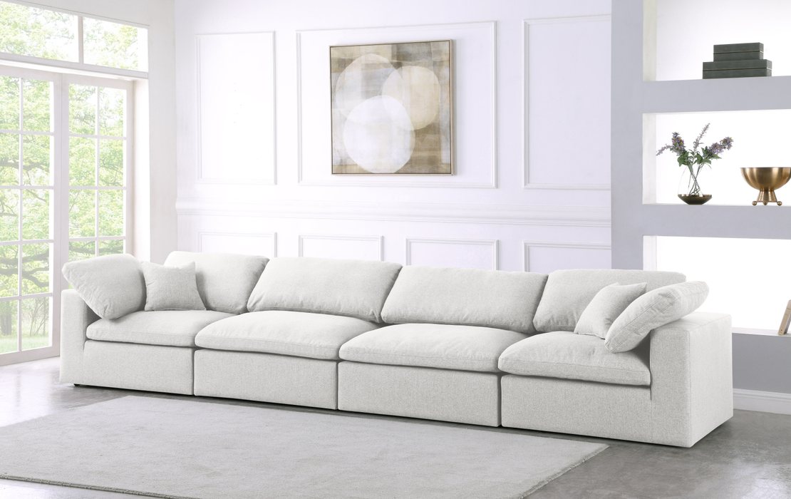 Meridian Furniture - Serene 158" Cream Linen Textured Fabric Upholstered Deluxe Comfort 4pc. Sofa - 601Cream-S158 - GreatFurnitureDeal