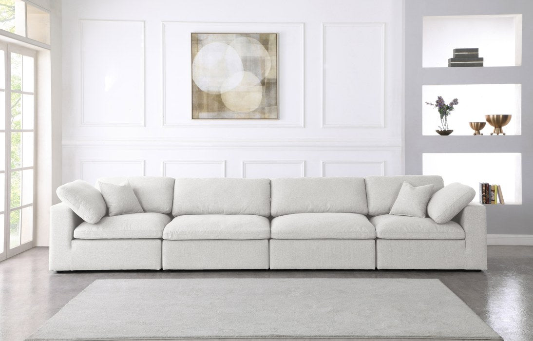 Meridian Furniture - Serene 158" Cream Linen Textured Fabric Upholstered Deluxe Comfort 4pc. Sofa - 601Cream-S158 - GreatFurnitureDeal