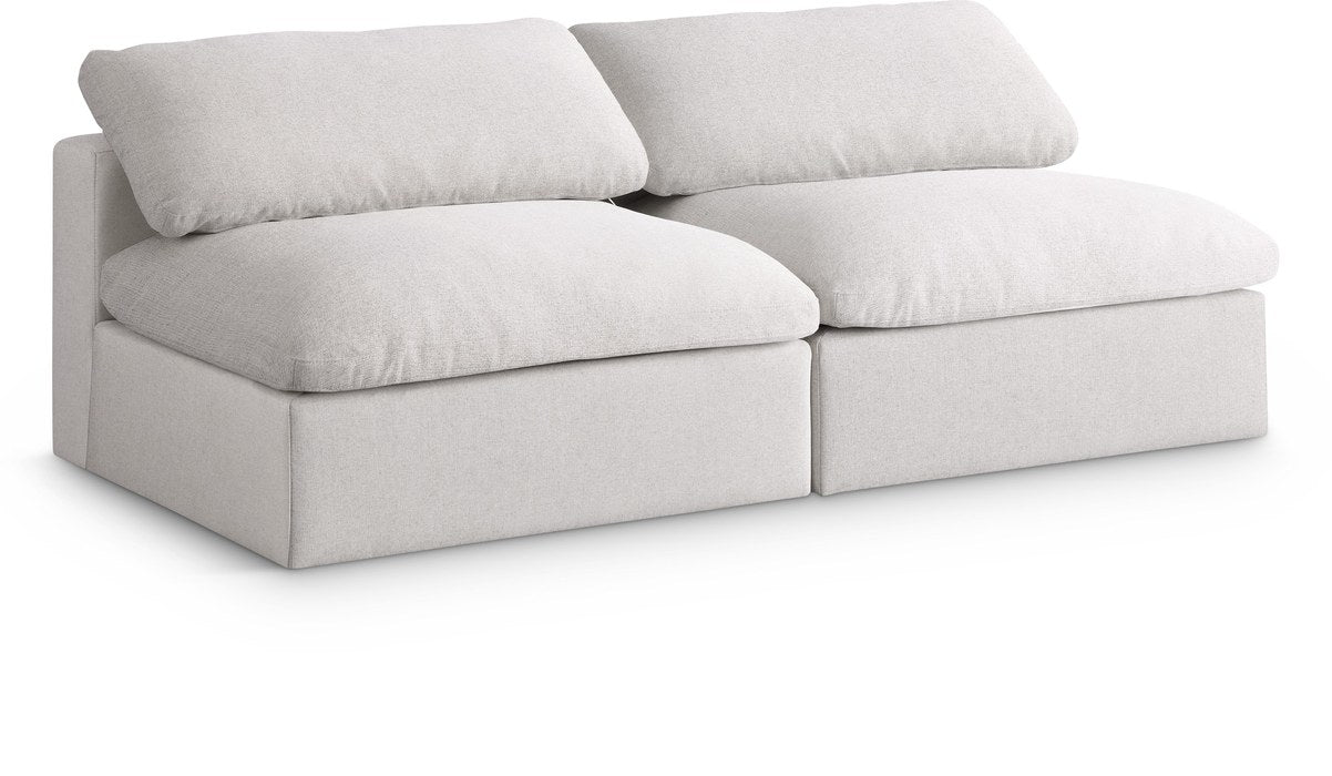 Meridian Furniture - Serene 78" Cream Linen Textured Fabric Upholstered Deluxe Comfort 2pc. Armless Sofa - 601Cream-S78 - GreatFurnitureDeal