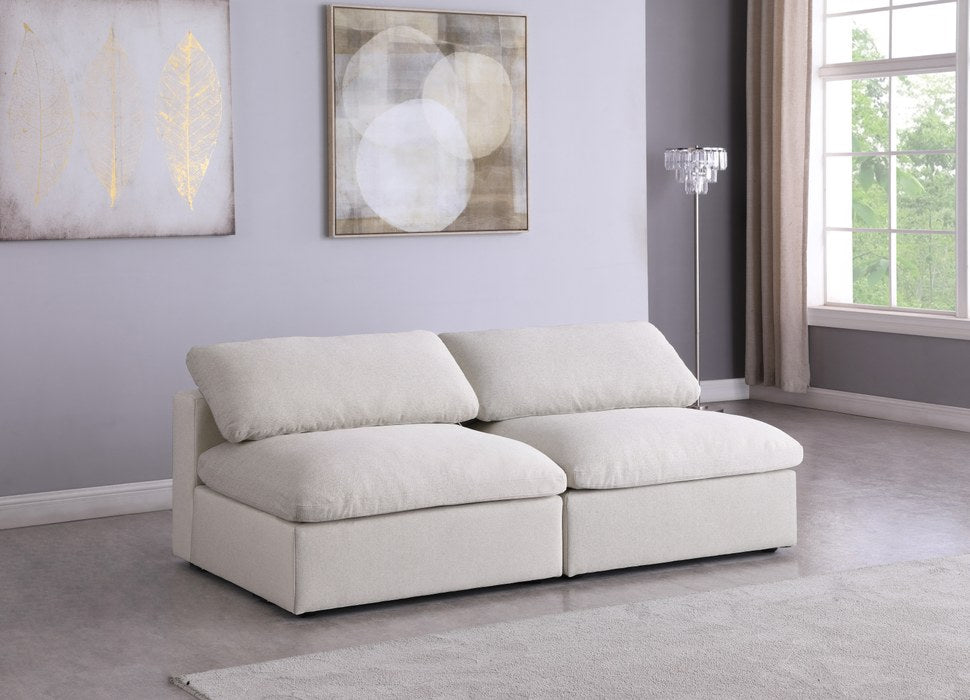 Meridian Furniture - Serene 78" Cream Linen Textured Fabric Upholstered Deluxe Comfort 2pc. Armless Sofa - 601Cream-S78 - GreatFurnitureDeal