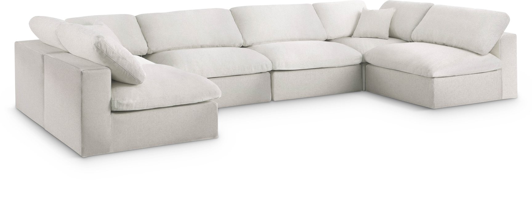Meridian Furniture - Serene 158" Cream Linen Textured Fabric Upholstered Deluxe Comfort 6pc. Sectional - 601Cream-Sec6D - GreatFurnitureDeal