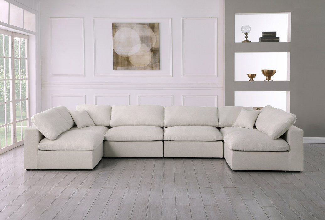 Meridian Furniture - Serene 158" Cream Linen Textured Fabric Upholstered Deluxe Comfort 6pc. Sectional - 601Cream-Sec6D - GreatFurnitureDeal