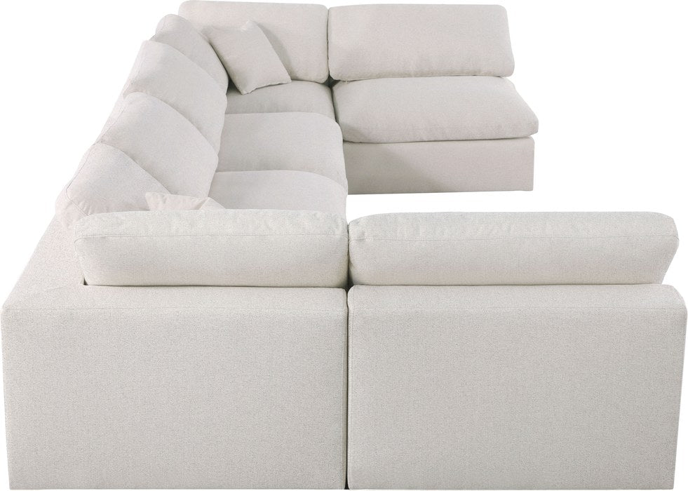 Meridian Furniture - Serene 158" Cream Linen Textured Fabric Upholstered Deluxe Comfort 6pc. Sectional - 601Cream-Sec6D - GreatFurnitureDeal