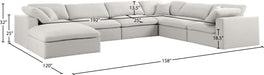 Meridian Furniture - Serene 158" Cream Linen Textured Fabric Upholstered Deluxe Comfort 7pc. Sectional - 601Cream-Sec7A - GreatFurnitureDeal