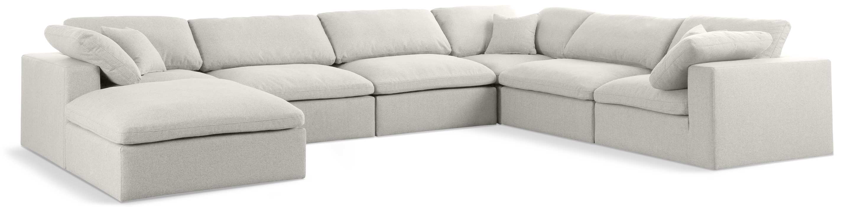 Meridian Furniture - Serene 158" Cream Linen Textured Fabric Upholstered Deluxe Comfort 7pc. Sectional - 601Cream-Sec7A - GreatFurnitureDeal