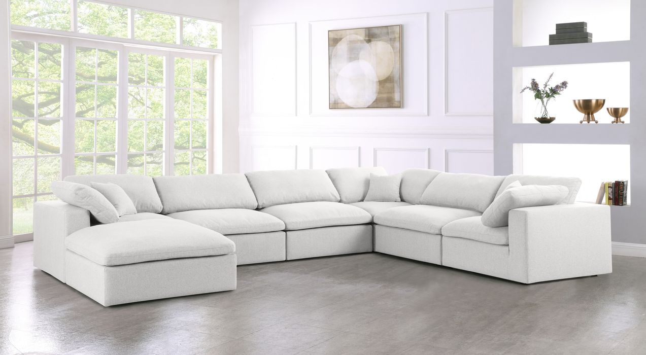 Meridian Furniture - Serene 158" Cream Linen Textured Fabric Upholstered Deluxe Comfort 7pc. Sectional - 601Cream-Sec7A - GreatFurnitureDeal