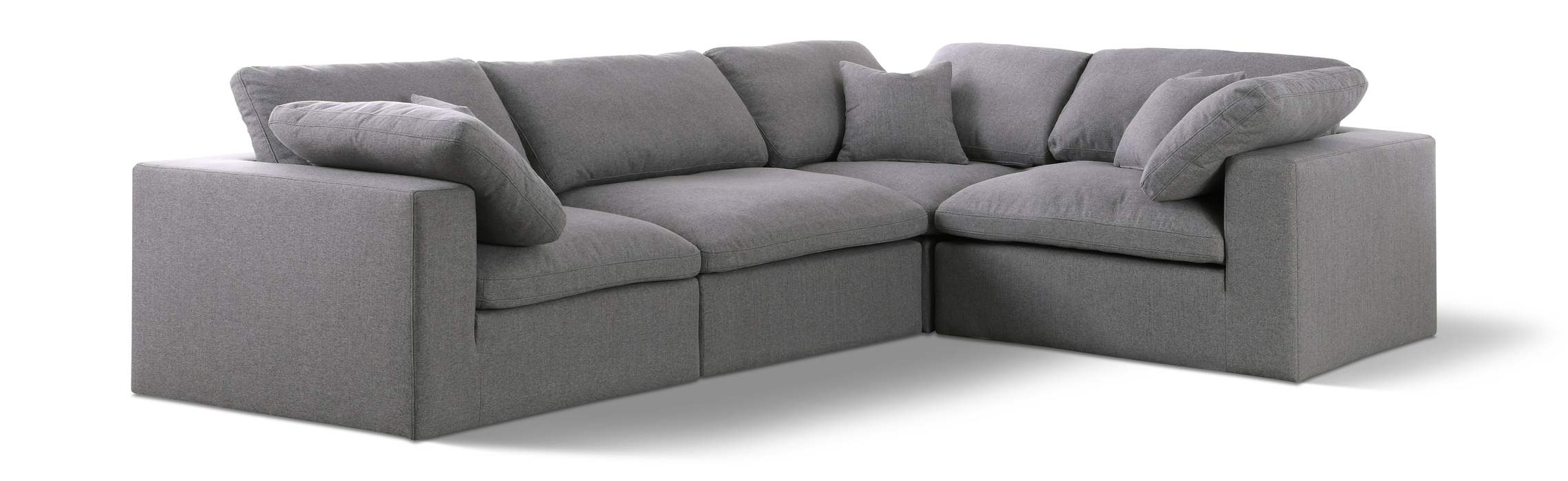 Meridian Furniture - Serene 119" Grey Linen Textured Fabric Upholstered Deluxe Comfort 4pc. Sectional - 601Grey-Sec4C - GreatFurnitureDeal
